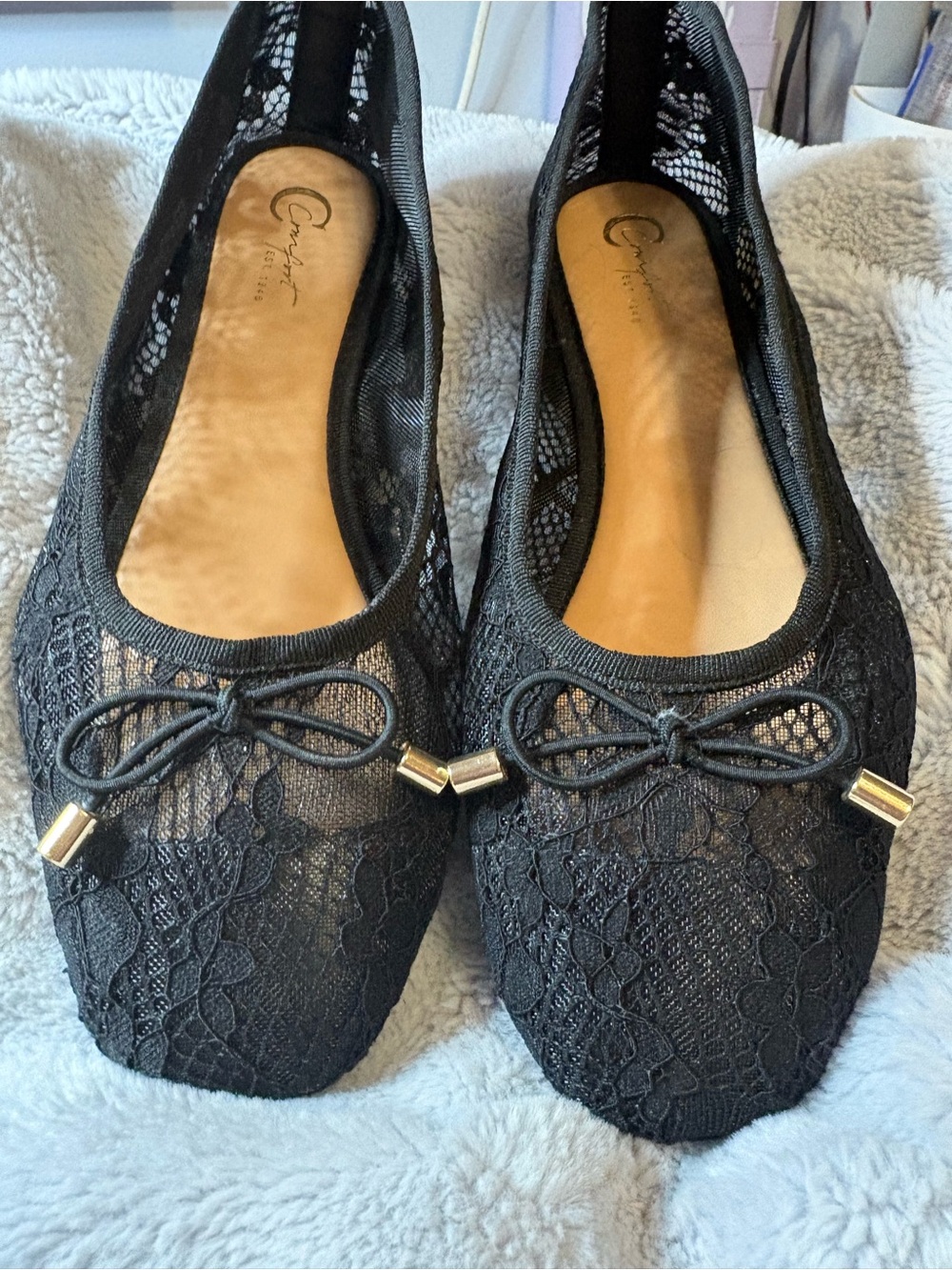 Caparros Black Lace Bow Ballet Flats